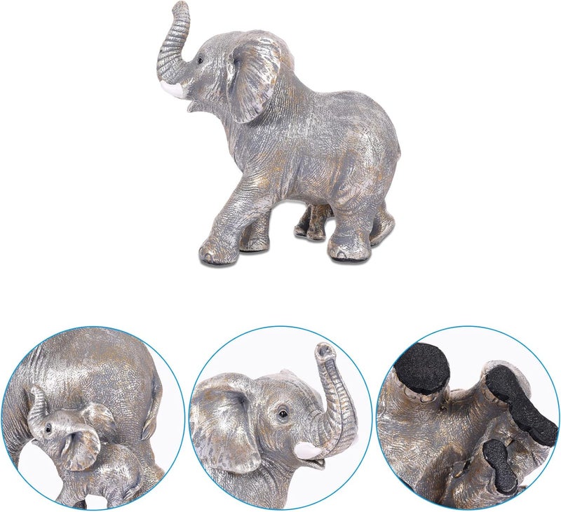 FriyGardcn Cute Silver Elephant Statue Home Décor Good Luck Elephant with The Baby Décor for Shelf Good Gifts for Women Decoration for Living Room, Bedroom, Office - Image 5
